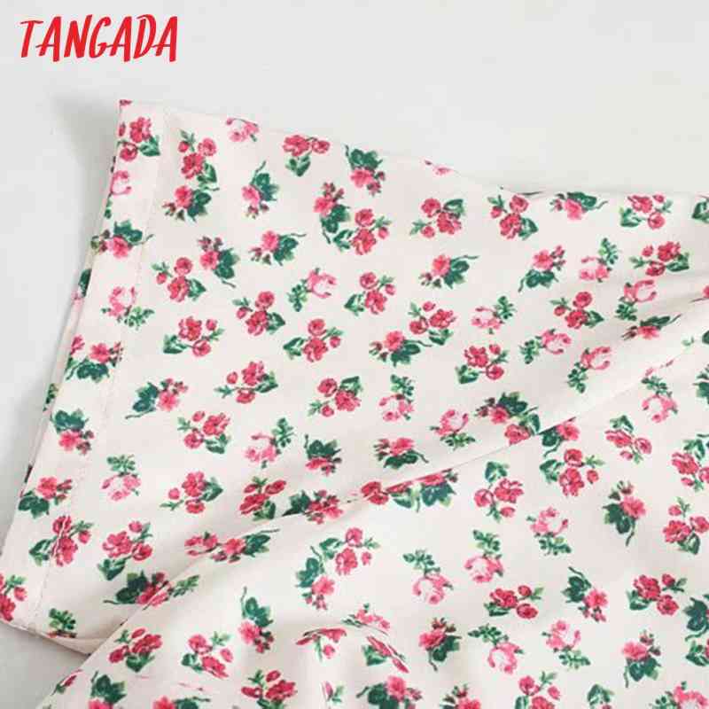 Summer Women Flowers Print French Style Short Sleeve Ladies Mini Dress Vestidos 3D06 210416