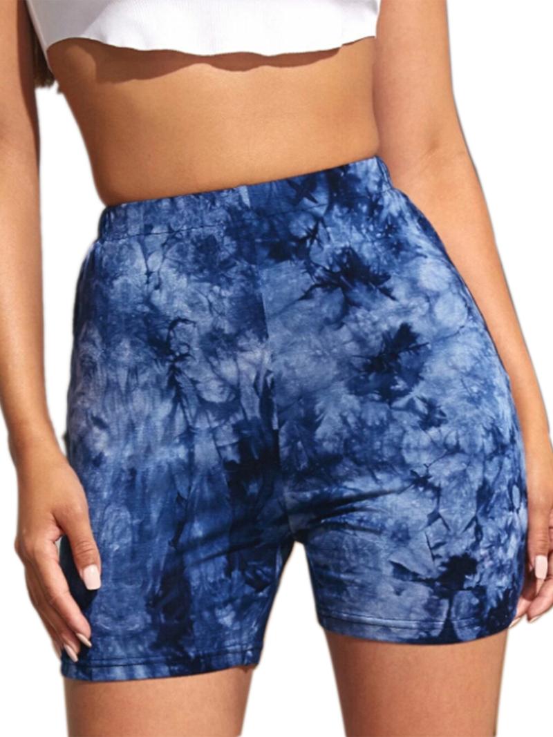 Female Shorts, Tie-Dye Print High Waist Sport Pants Yoga For Women, Blue/Gray/Green/Pink/Purple Women's Shorts