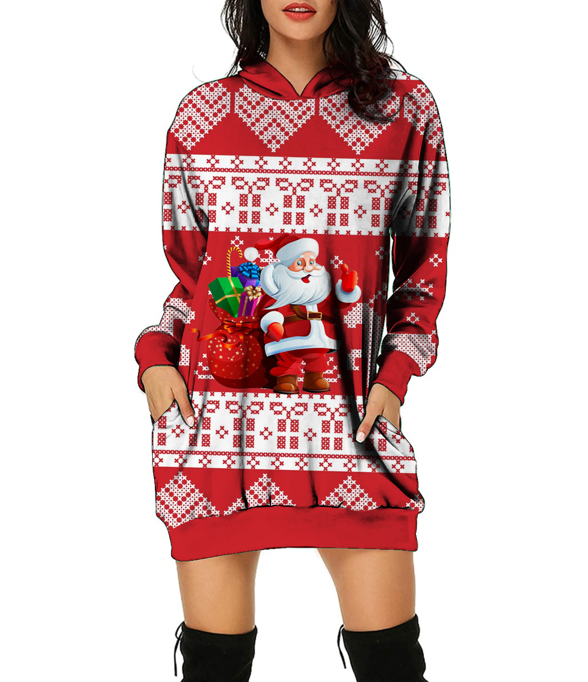 Christmas print women's hoodie long sweater loose dress comfortable and soft, Picture1
Christmas print women's hoodie long sweater loose dress comfortable and soft, Picture1