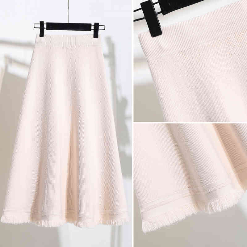 Nomikuma Autumn Winter Women Sweater Skirt Korean Tassel High Waist A-line Knitted Skirts Causal Solid Faldas Mujer 6D045 210427