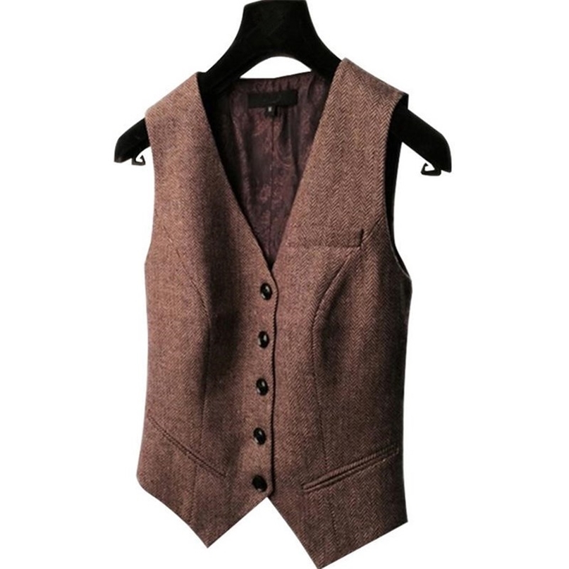 spring retro suit vest ladies waistcoat short jacket Casual ol Coat women 211120