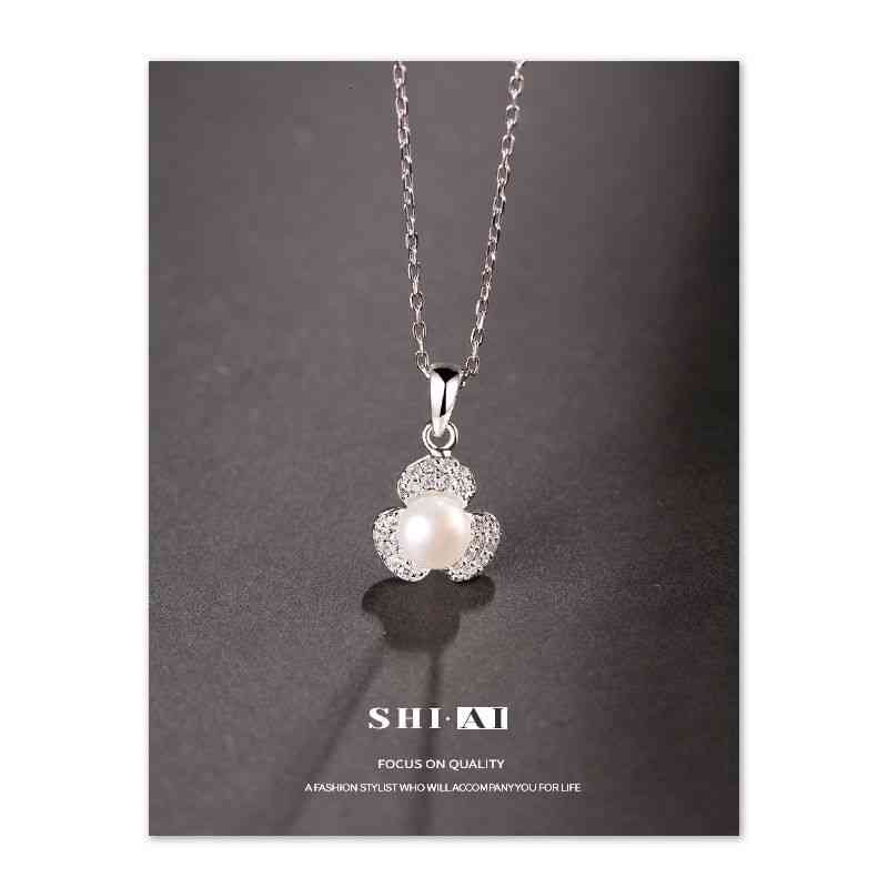 Shiai S925 Sterling Silver Necklace Women's Fashion Elegant and Versatile Clover Freshwater Pearl Pendant Jewelry