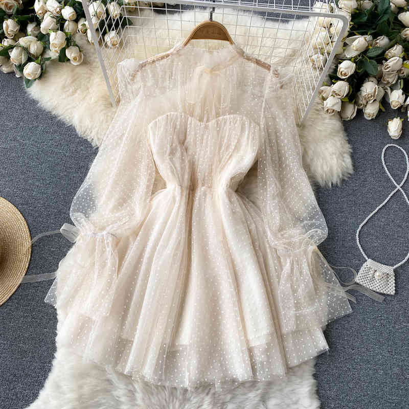 Chic Sweet Dress Woman Spring Ins Fashion Elegant O-neck Lacing Long Sleeves Mesh Polka Dot A-line Dresses, Black;gray
Chic Sweet Dress Woman Spring Ins Fashion Elegant O-neck Lacing Long Sleeves Mesh Polka Dot A-line Dresses, Black;gray