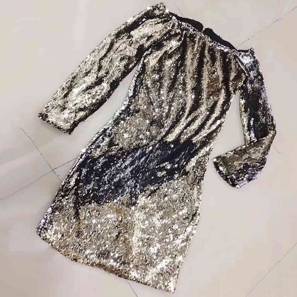 Autumn Sequins Mini Dress Strapless Ladies Halter Long Sleeve Sexy Nightclub Clothing Fashion Bodycon Back Zip 210524
