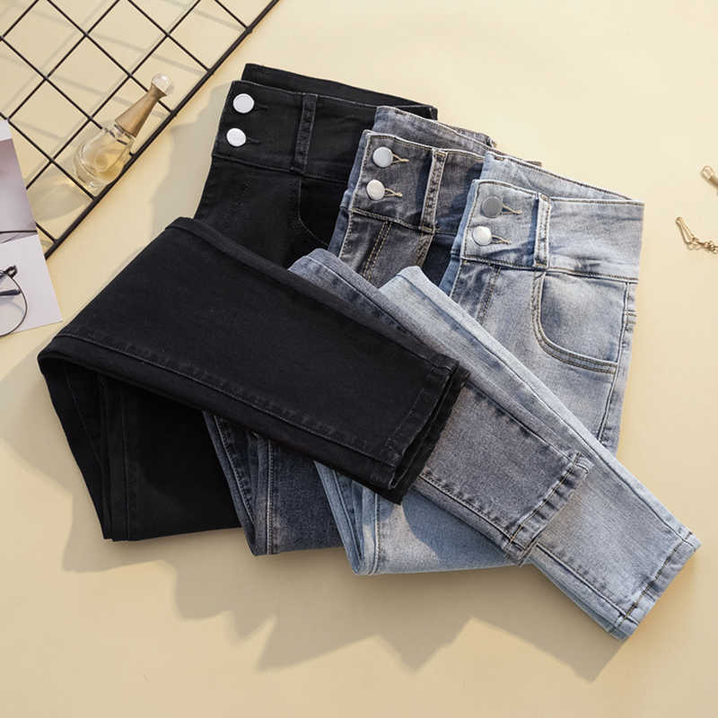 Women's Black Jeans Stretch High Waist Skinny Denim Pants Plus Size Female Vintage Washed Pencil Mom Cowboy Trouser 210922
