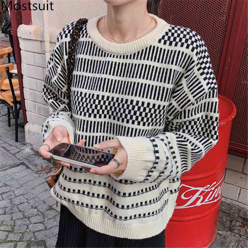 Spring Plaid Knitted Sweater Pullover Women Full Sleeve O-neck Casual Fashion Loose Female Tops Sweaters 210518, Apricot
Spring Plaid Knitted Sweater Pullover Women Full Sleeve O-neck Casual Fashion Loose Female Tops Sweaters 210518, Apricot