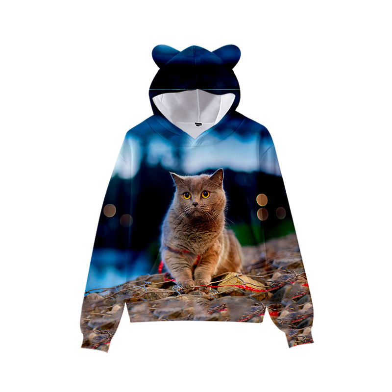Lying cat pattern cute boy girl clothes hooded 3D printing hooded sweater top autumn early winter ears hooded pullover, Blue
Lying cat pattern cute boy girl clothes hooded 3D printing hooded sweater top autumn early winter ears hooded pullover, Blue