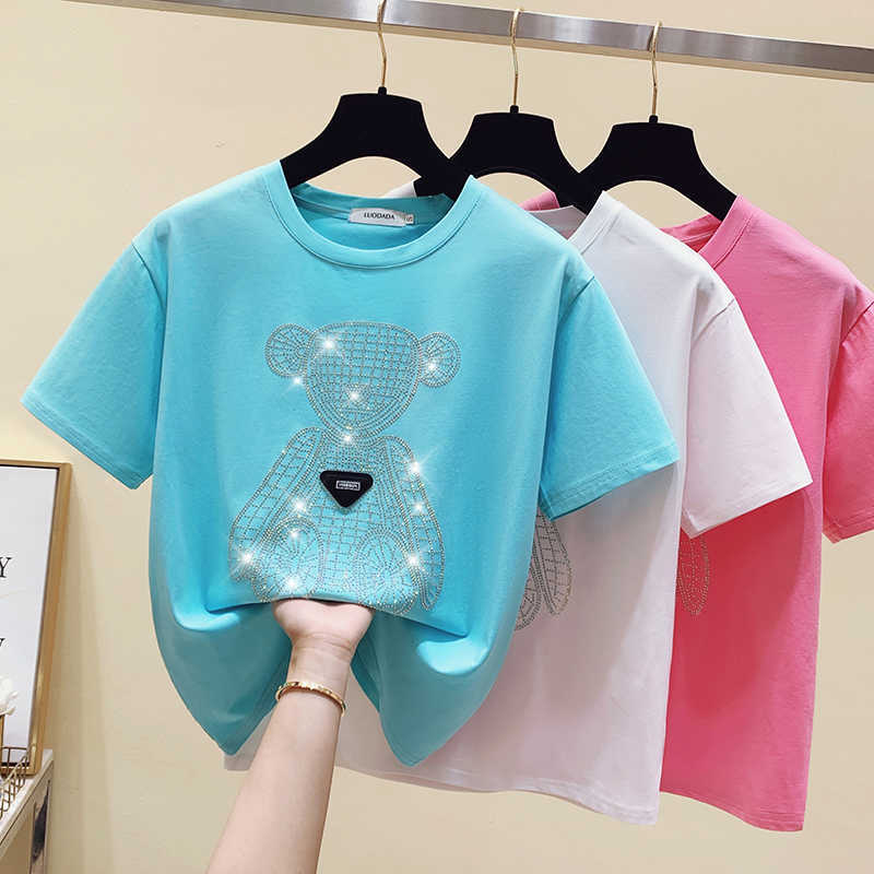 Summer European goods drilling white bear cotton short sleeve T-shirt female half sleeve blouse in spring and summe 210604, Pink
Summer European goods drilling white bear cotton short sleeve T-shirt female half sleeve blouse in spring and summe 210604, Pink