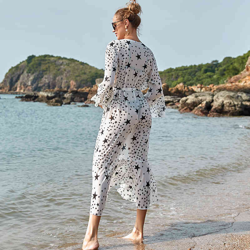 Tunic for Beach Bathing suit cover ups Chiffon Dress Women wear Bikini up Saida de Praia Q1170 210420