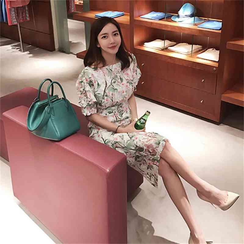 Arrival Fashion Bodycon Dress Women Elegant Office Lady Summer Sexy Lace Flowers Puff Sleeve Temperament pencil 210519