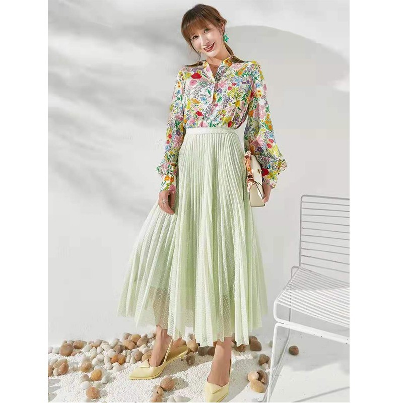 Spring Summer Women Loose Long Sleeve Turn-down Collar Blouse Print Hidden Discount Chiffon Pullover Casual Shirts W279 210512