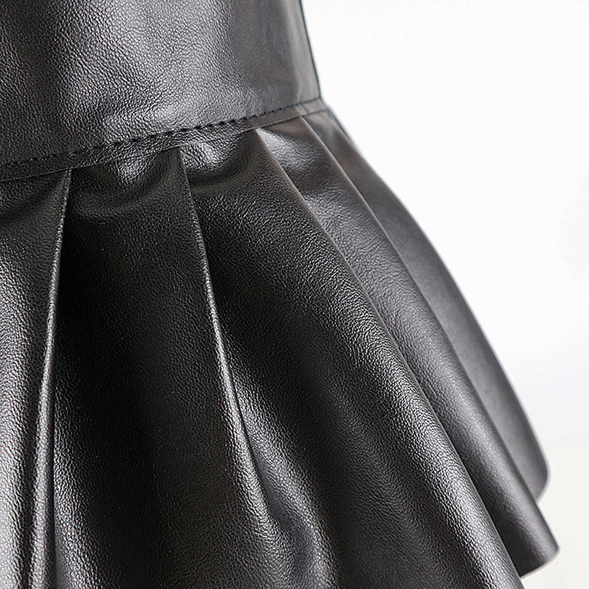 Womens Ladies Sexy Skirts Faux Leather Pleated Split Embellished Studded A-Line Mini Skirt for Parties Clubwear 210619