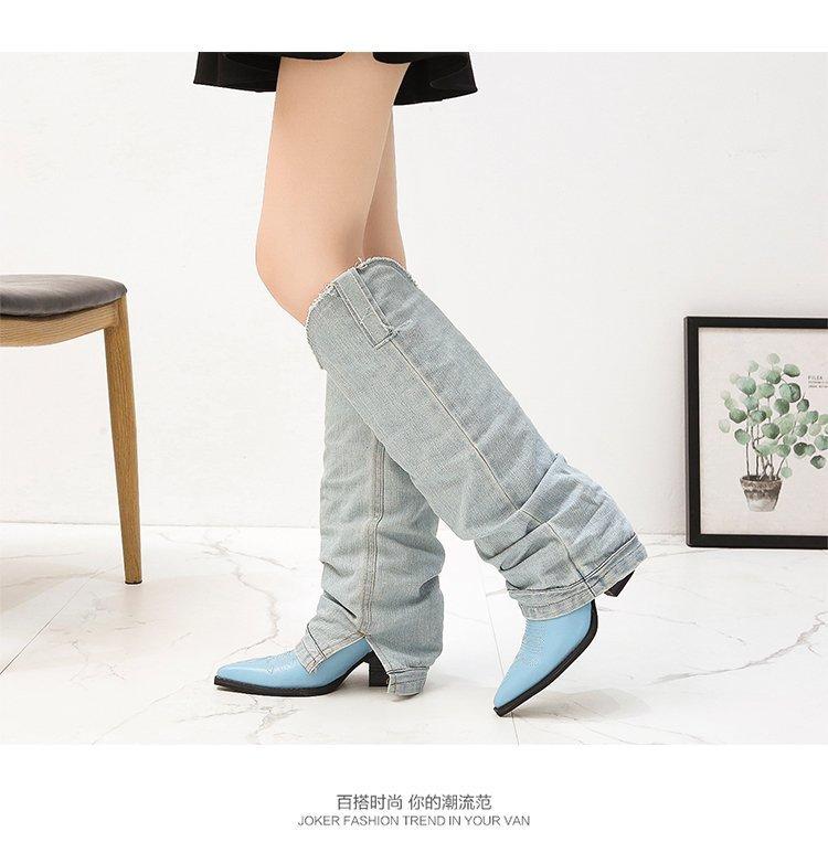 Boots 2021 Fall Winter Cow Boy Women Ring Denim Pointed Thick Heel Shoes Black Equestrian Botas Feminina Personality Trend
Boots 2021 Fall Winter Cow Boy Women Ring Denim Pointed Thick Heel Shoes Black Equestrian Botas Feminina Personality Trend