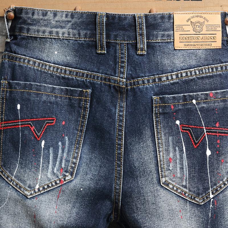 Men's Jeans Men Summer Hole Ripped Denim Short Casual Knee Length Distressed Jean Breeches Graphic Stacked Pantalon Moto Homme