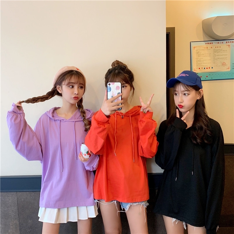 Ins net brown sugar fruit color age reducing temperament fashion personality fried Street hooded sweater women's thin spring and autumn wear, Black
Ins net brown sugar fruit color age reducing temperament fashion personality fried Street hooded sweater women's thin spring and autumn wear, Black