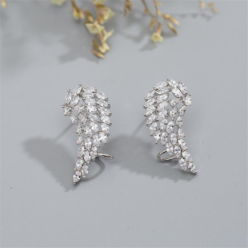 Choucong Unique Cocktail Ear Cuff Luxury Jewelry 925 Sterling Silver Full Marquise Cut White Topaz CZ Diamond Gemstones Women Party Angle Wings Clip E