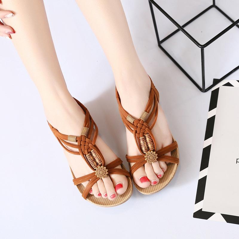 Sandals Summer Wedges For Women Fashion Boho Platform Shoes String Bead Lady Elastic Band Gladiator 2021