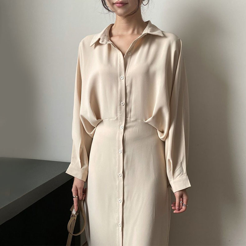 Casual Shirt Dress for Women Korean Chic Robe Loose Batwing Sleeve Dresses Female Vintage Elegant Vestidos Mujer 210519