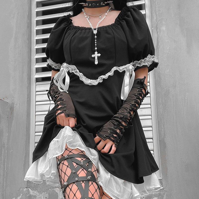 Casual Dresses Lolita Kawaii E-Girl Japanese Harajuku Dress Gothic Goth Women Soft Cute Short Puff Sleeve Black 2021 Prom Sundress
Casual Dresses Lolita Kawaii E-Girl Japanese Harajuku Dress Gothic Goth Women Soft Cute Short Puff Sleeve Black 2021 Prom Sundress