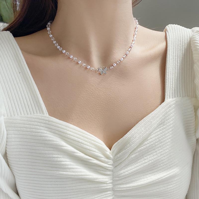 Chokers Kpop Fashion Bead Beaded Necklace For Women Butterfly Crystal Pendant Charm Choker Necklaces Korean Jewelry Accessories 
Chokers Kpop Fashion Bead Beaded Necklace For Women Butterfly Crystal Pendant Charm Choker Necklaces Korean Jewelry Accessories