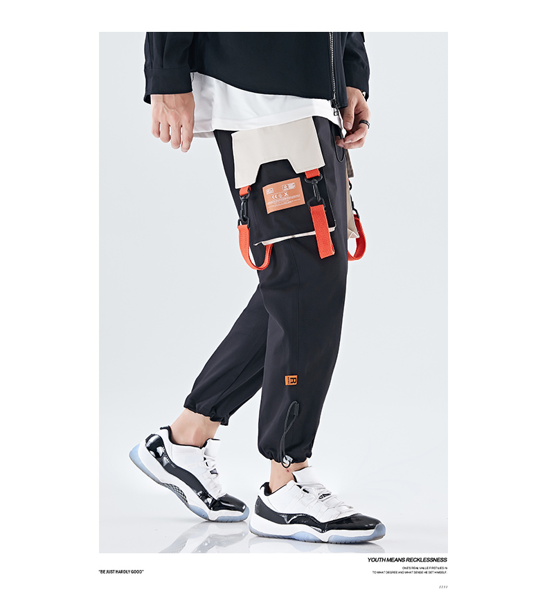 Ribbons Overalls Cargo Pants Men Personality Streetwear Loose Casual Pockets Track Fashion Trousers Sport Joggers Men Clothing