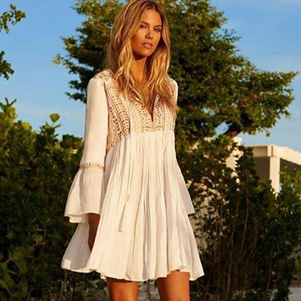 Embroidery Cotton Beach Cover up Saida de Praia Swimsuit Women Bikini cover Tunics for Pareo Sarong wear #Q510 210420