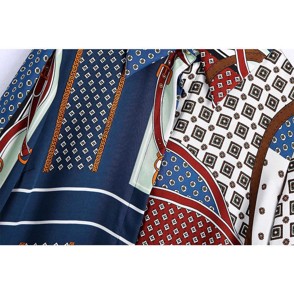 Women Printed Pleated Mini Dress Collared Long Sleeves Elegant Chic Casual Short Dresses Fashion Women Clothing 210709