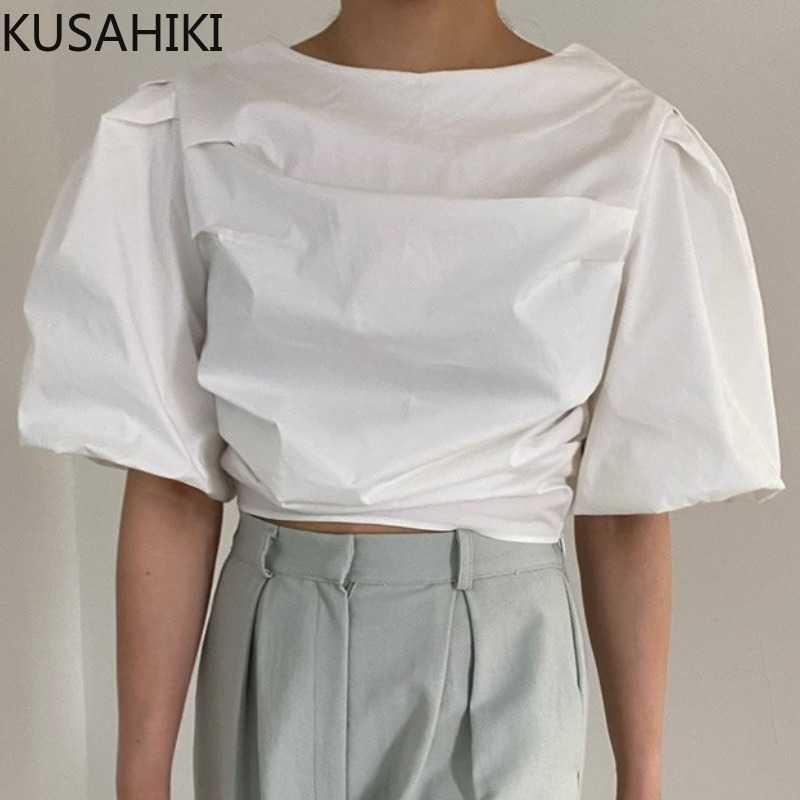KUSAHIKI Korean Folds Womens Tops and Blouses Puff Sleeve O-neck Elegant Shirts Summer Solid Blusas Mujer De Moda 6J216 210602, White
KUSAHIKI Korean Folds Womens Tops and Blouses Puff Sleeve O-neck Elegant Shirts Summer Solid Blusas Mujer De Moda 6J216 210602, White