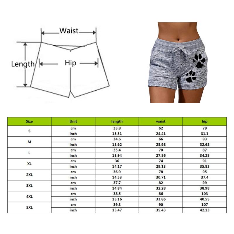 Women Shorts Waistband Loose Print Elastic Waist Fashion Casual Running Sports Female High Quality Cotton Regular Pockets Women's