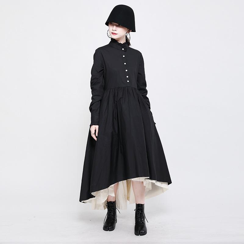 Casual Dresses Autumn Dress Women Cotton Vintage A-Line Solid Full Bow Empire For Japan Dark Style Luxury Designer