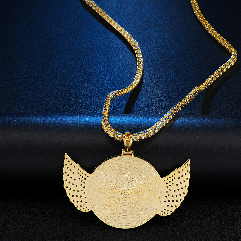 Custom Made Photo Wings Iced Out Bling Cubic Zircon Necklace & Pendant For Men Hip Hop Jewelry With Tennis Chain