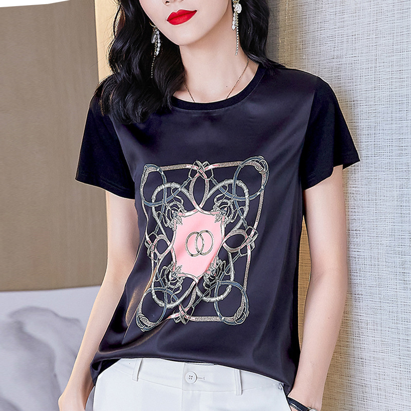 t shirt acetic acid short sleeve women's wear 2021 satin round neck temperament fashion slim top, White
t shirt acetic acid short sleeve women's wear 2021 satin round neck temperament fashion slim top, White