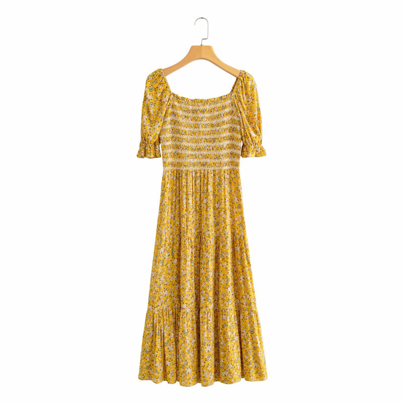 Sweet Women Soft Cotton Square Collar Dress Summer Fashion Ladies Beach Style Female One-shoulder Printed 210515