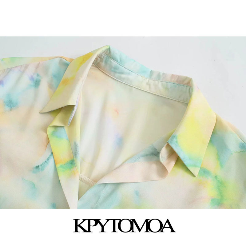 Women Fashion Tie-Dye Print Soft Touch Blouses Long Sleeve Button-up Female Shirts Blusas Chic Tops 210420