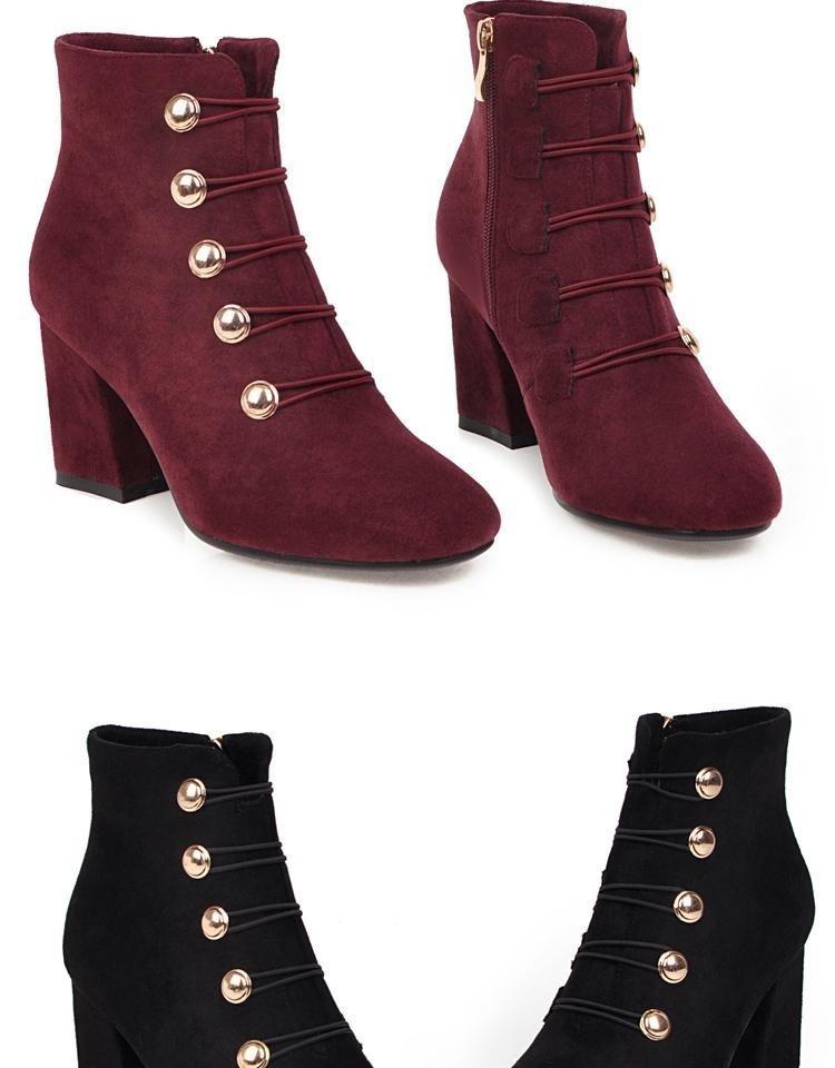 Boots Autumn 2021 Winter Women's Korean High Heels Round Head Suede Thick Heel Zipper Large Solid Color Low Barrel Short