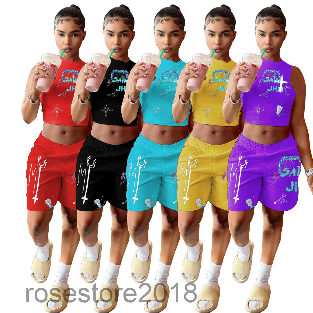 5 colors Women tracksuits Outfits 2021 summer women' Designer Fashion simple style printing sleeveless vest Shorts Slim casual Two-piece sets, Mix or give list
5 colors Women tracksuits Outfits 2021 summer women' Designer Fashion simple style printing sleeveless vest Shorts Slim casual Two-piece sets, Mix or give list