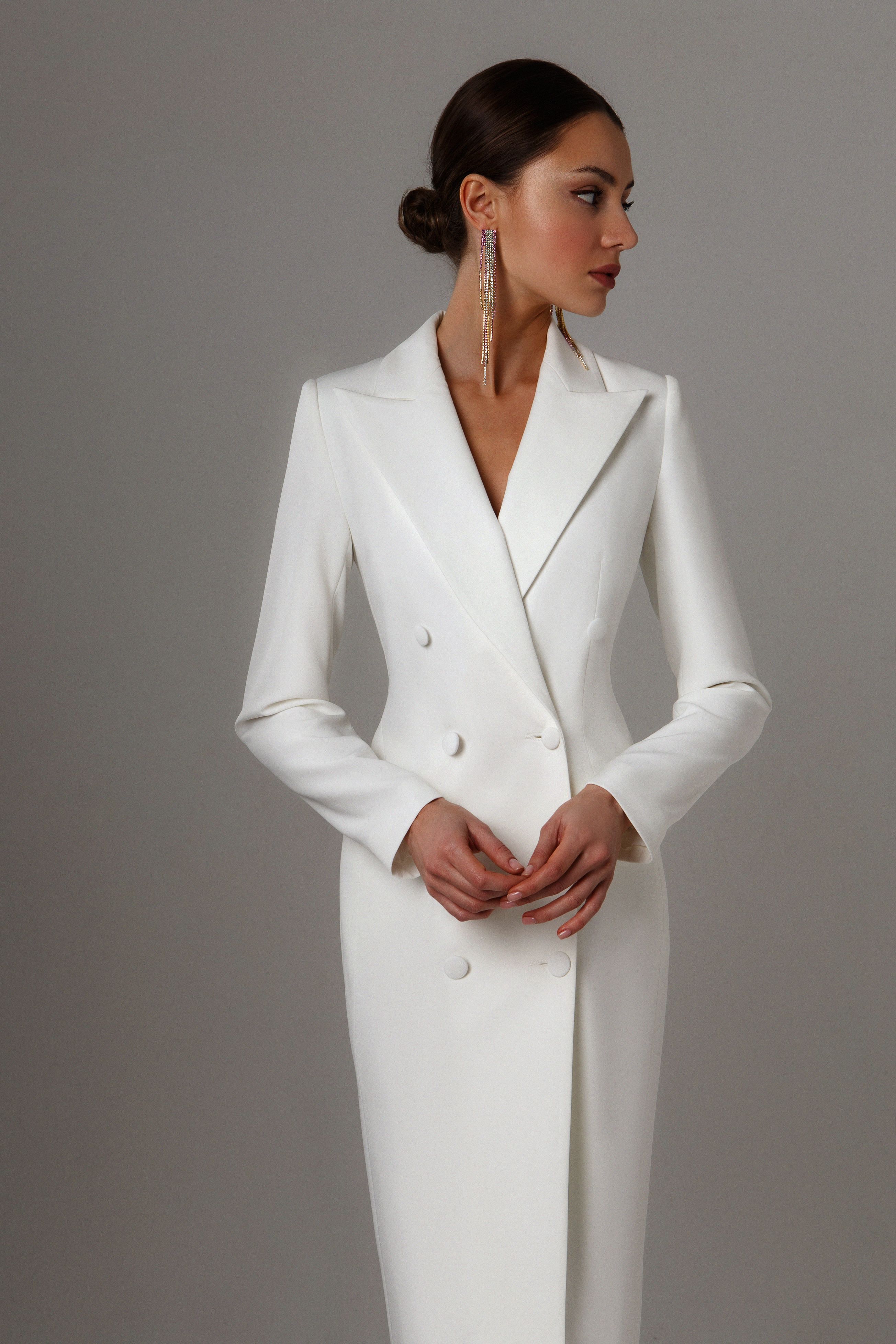 White Double Breasted Women Long Jacket Evening Dresses Ladies Prom Guest Formal Wear Custom MadeSpecial Occasion Dress