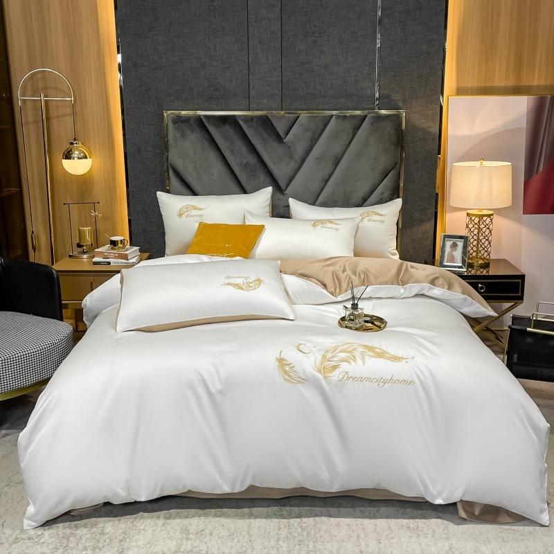 4pcs Solid Color Bedding Set Cotton Sheets For Bed Linen Embroidery Duvet Cover Quality And Pillowcases Sets