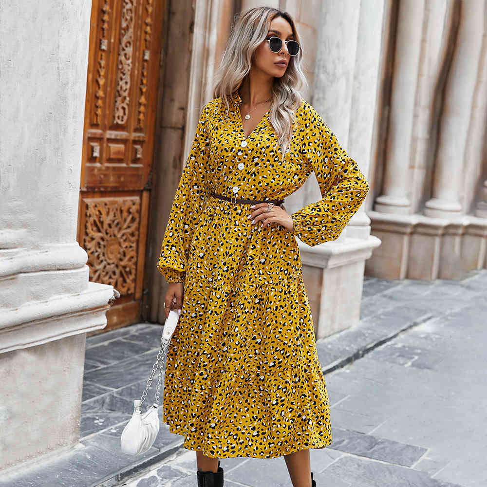 Women Dress V-neck Long Sleeve Printing Dresses Plus Size Vintage Sexy Flower Girl Fashion 210513