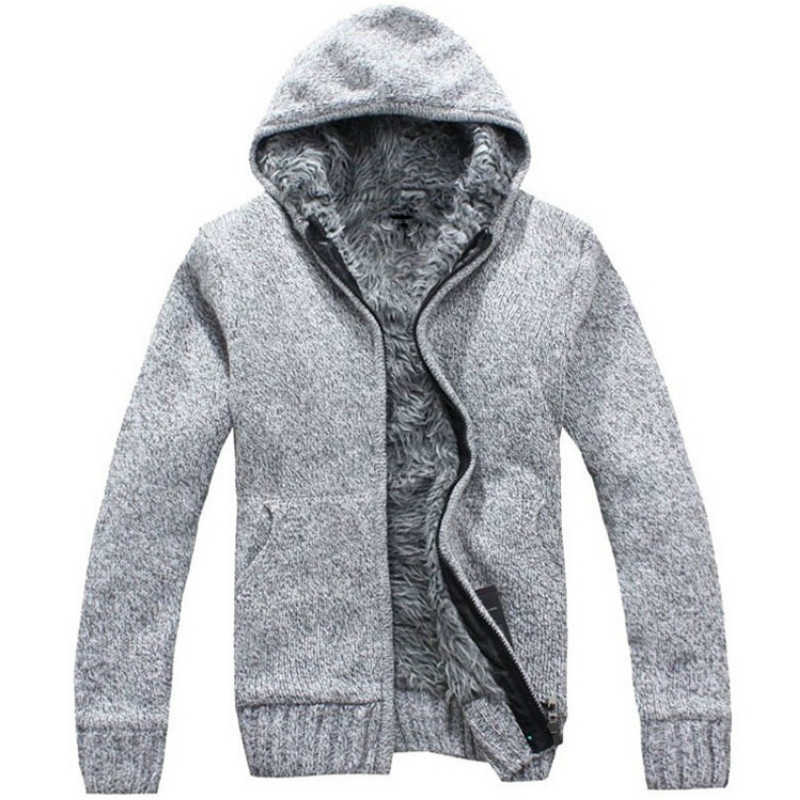 Autumn Winter Men's Thick Sweatercoat Collar Zipper Sweater Coat Outerwear Winter Fleece Cashmere Liner SweatersTurn-down Collar 210818