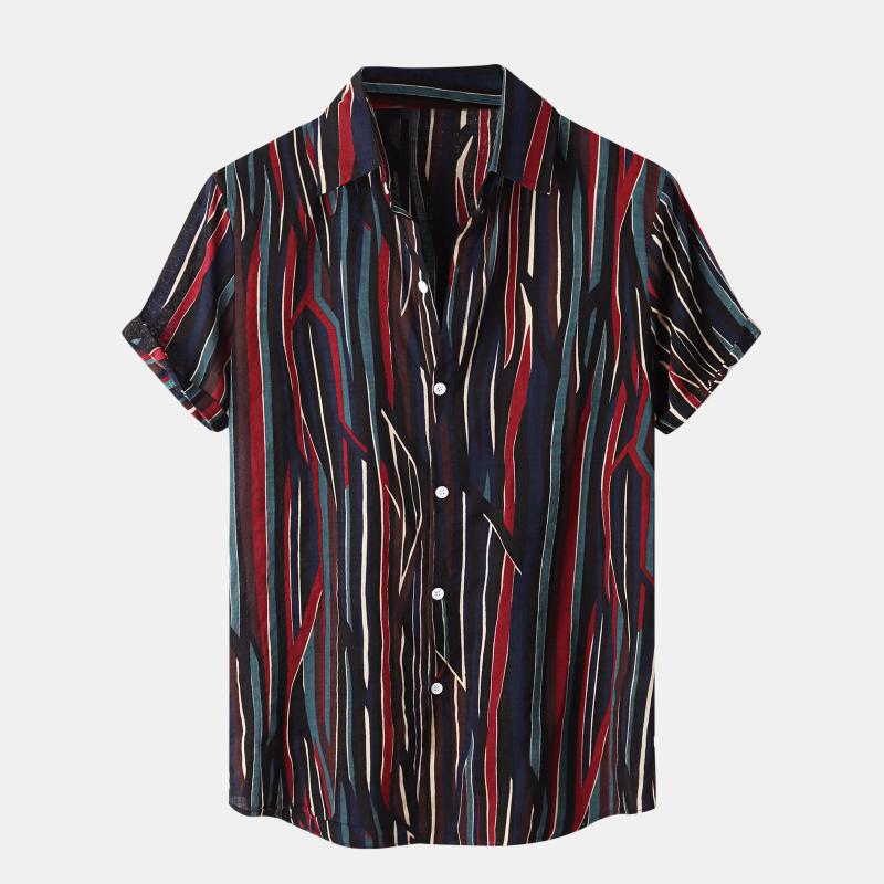 Men's Casual Shirts Stripeed Print Loose Daily Summer Short Sleeve Button Male Tops Turn-down Collar Men Camisa Masculina, Red
Men's Casual Shirts Stripeed Print Loose Daily Summer Short Sleeve Button Male Tops Turn-down Collar Men Camisa Masculina, Red