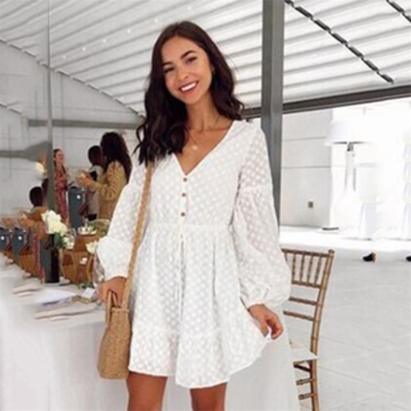 Long sleeve polka dot white dress women sexy backless short dress high fashion mesh tulle dress autumn winter vestidos 210415