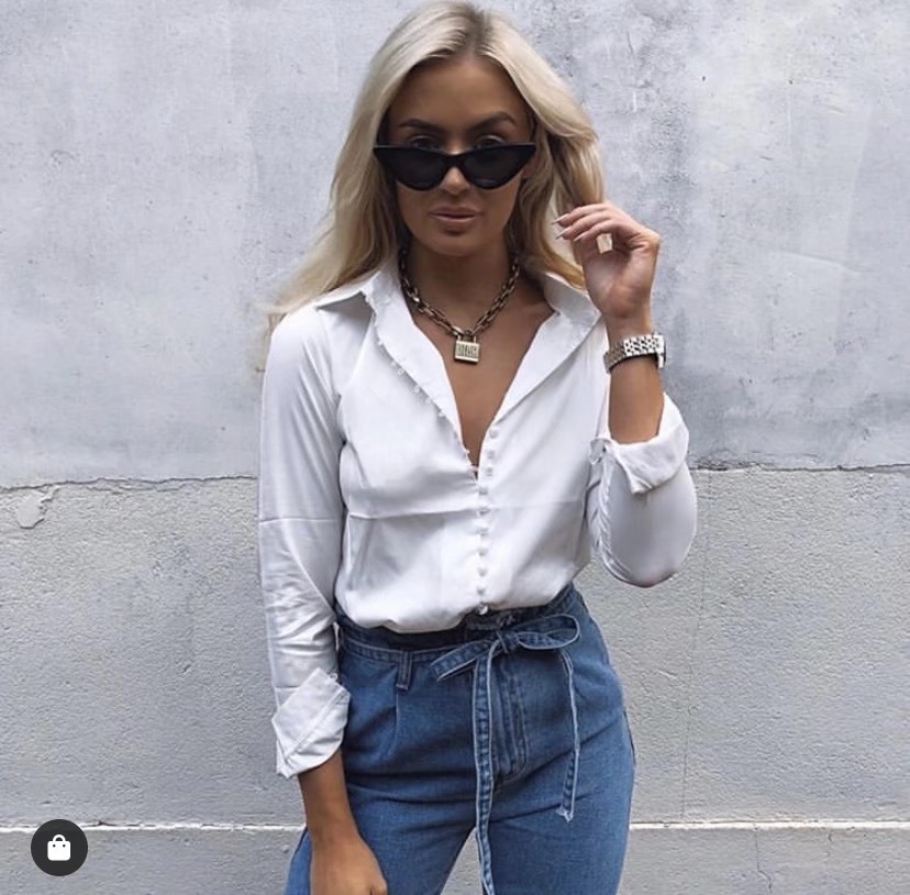 Retro Pearl Button Lapel Shirt French White color Single-breasted Long sleeve Women Blouse Casual Tops 210429