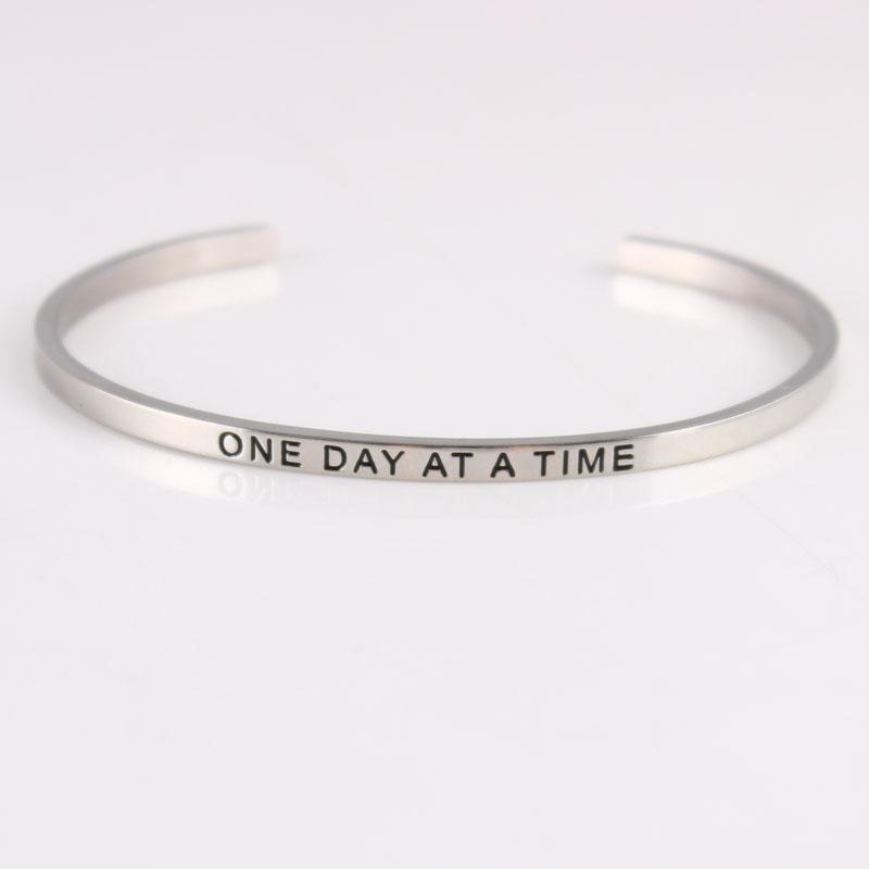 Bangle Mantra Bracelet Hand Stamed ONE DAY AT A TIME Inspirational Stainless Steel Love Bracelets & Bangles For Women Jewelry
Bangle Mantra Bracelet Hand Stamed ONE DAY AT A TIME Inspirational Stainless Steel Love Bracelets & Bangles For Women Jewelry