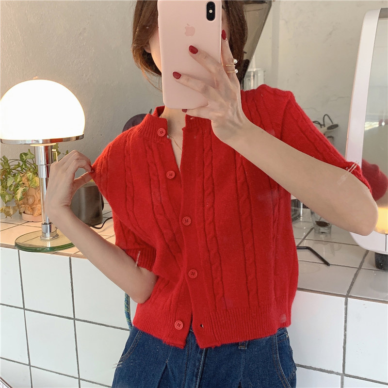 Comelsexy Lady OL Summer Solid All Match Short Sleeves Coats High Waist Knitted Cardigans Thin Women Fashion Sweaters 210515