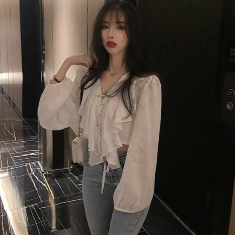 Wonder Bandage Chiffon Blouse Women Long Sleeve Elegant Korean Hajaruku Casual Loose White Autumn Top 210510