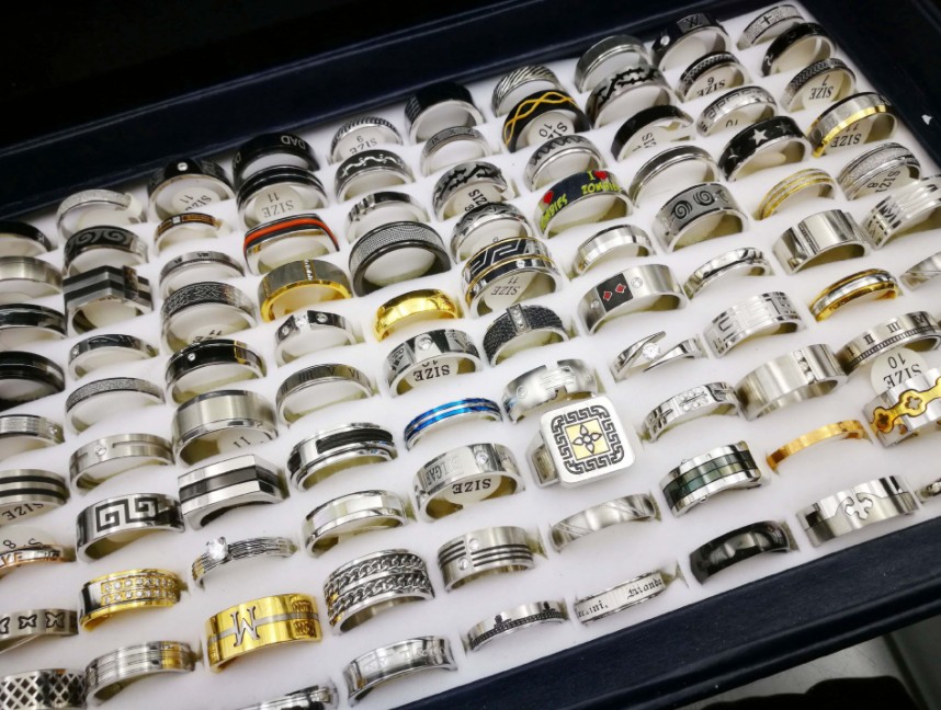 bulk 100pcs women ring set stainless steel gold silver couple black rings men jewelry gift wedding band party