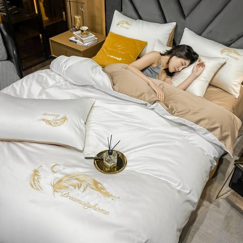 4pcs Solid Color Bedding Set Cotton Sheets For Bed Linen Embroidery Duvet Cover Quality And Pillowcases Sets