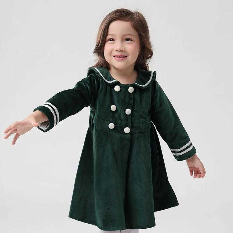 Spring Autumn Girls Vintage Dress For Baby Kids Green Vestidos Children Fashion Clothes Girl Long Sleeve Birthday Dresses 210615