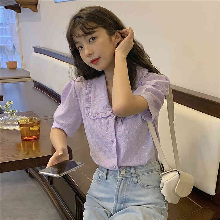 Embroidery Oversize Women Blouses Summer Tops Femme Casual Womens Shirt Short Sleeve Cotton Girls Blouse Plus Size Blusas 210417Z
